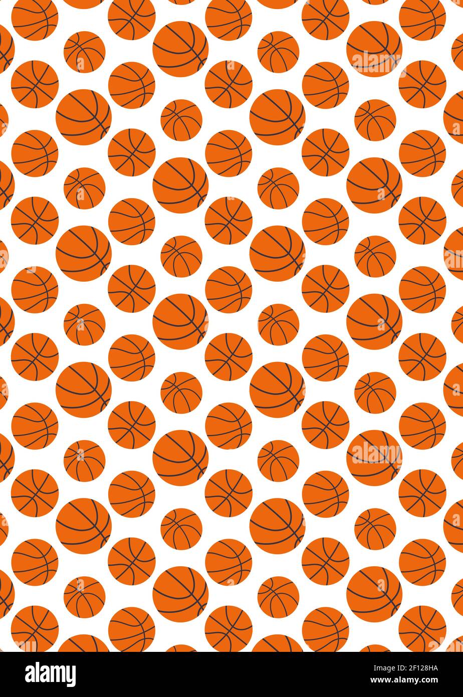 Vektor nahtloses Muster von Basketbällen. Hintergrund in flachem Stil, orange auf weiß Stock Vektor