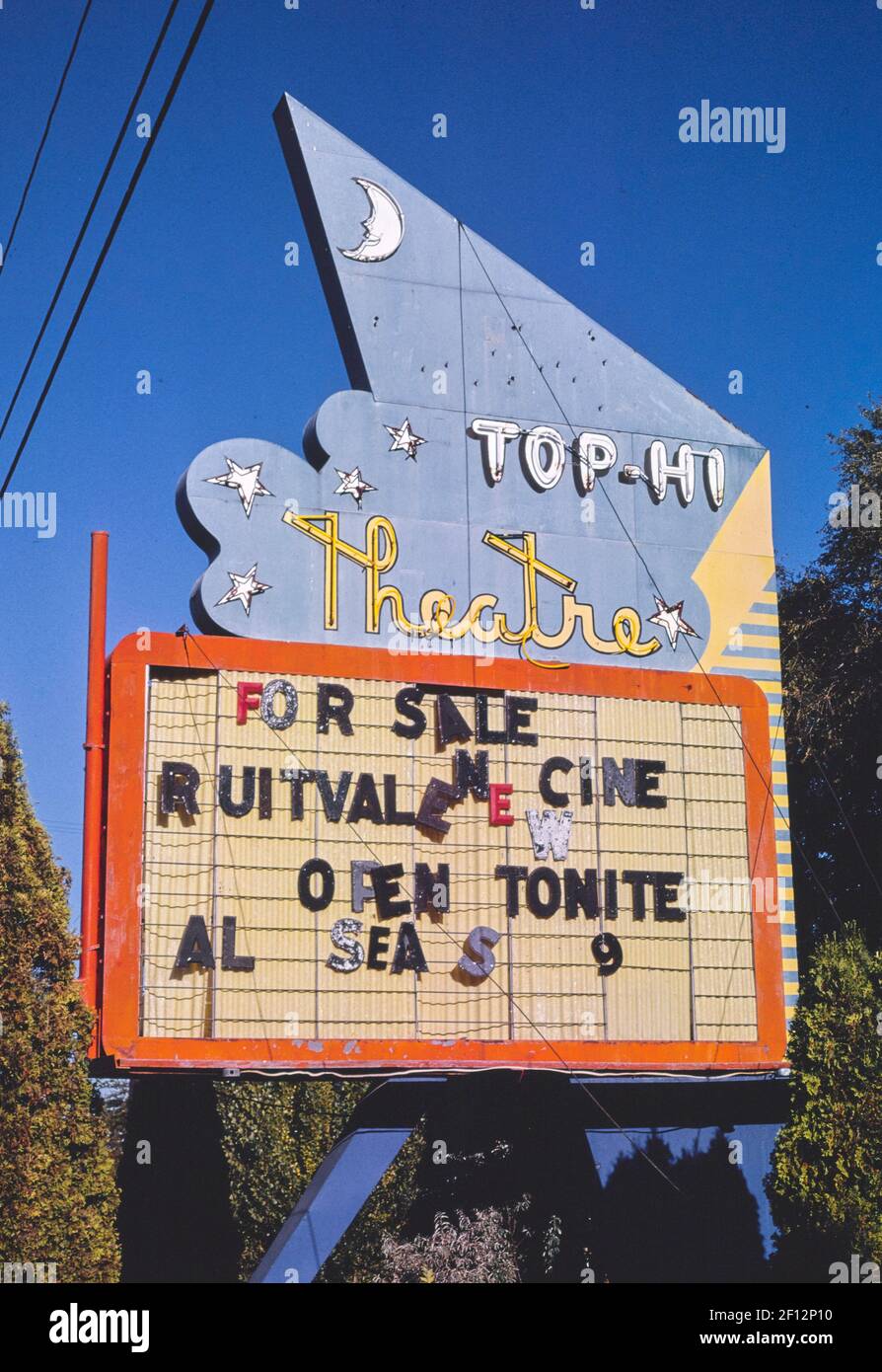 Top-Hi Drive-in Theater Schild R. 97 Toppenish Washington Ca. 1987 Stockfoto