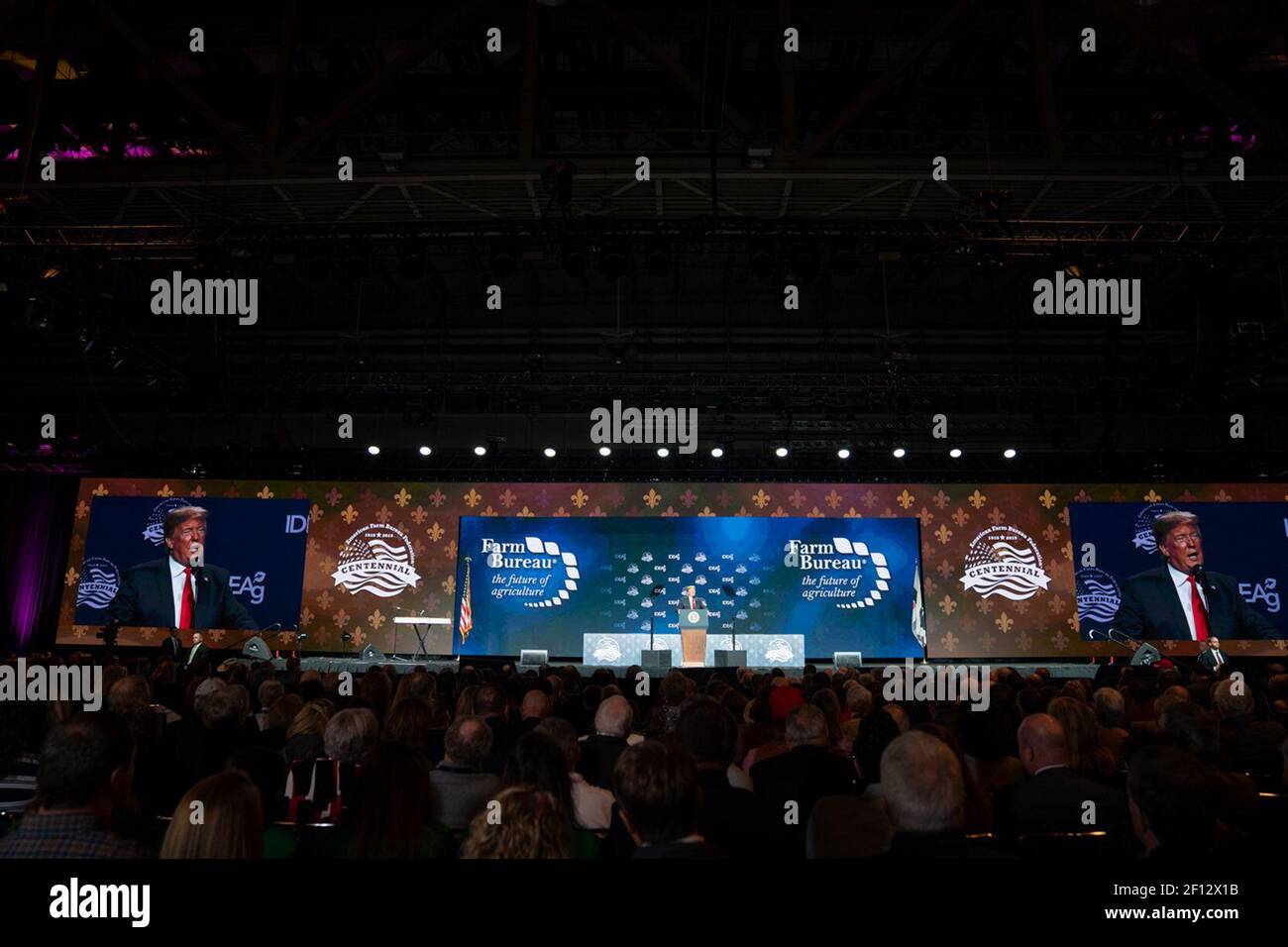Präsident Donald Trump liefert Bemerkungen während der American Farm Bureau Federationâ €™s 100th Annual Convention Montag, den 14 2019. Januar im New Orleans Ernest N. Morial Convention Center in New Orleans Louisiana. Stockfoto