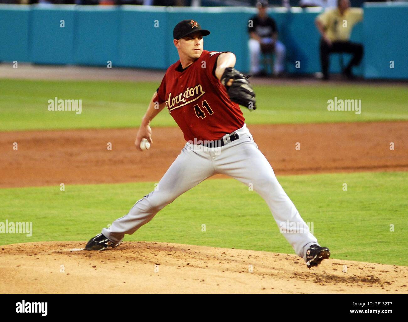 Houston Astros Pitcher Brandon Backe (41) arbeitet im ersten Inning gegen die Florida Marlins. Die Marlins besiegten die Astros, 14-2, im Dolphin Stadium in Miami, Florida, Mittwoch, 17. September 2008. (Foto von Gaston De Cardenas/El Nuevo Herald/MCT/Sipa USA) Stockfoto