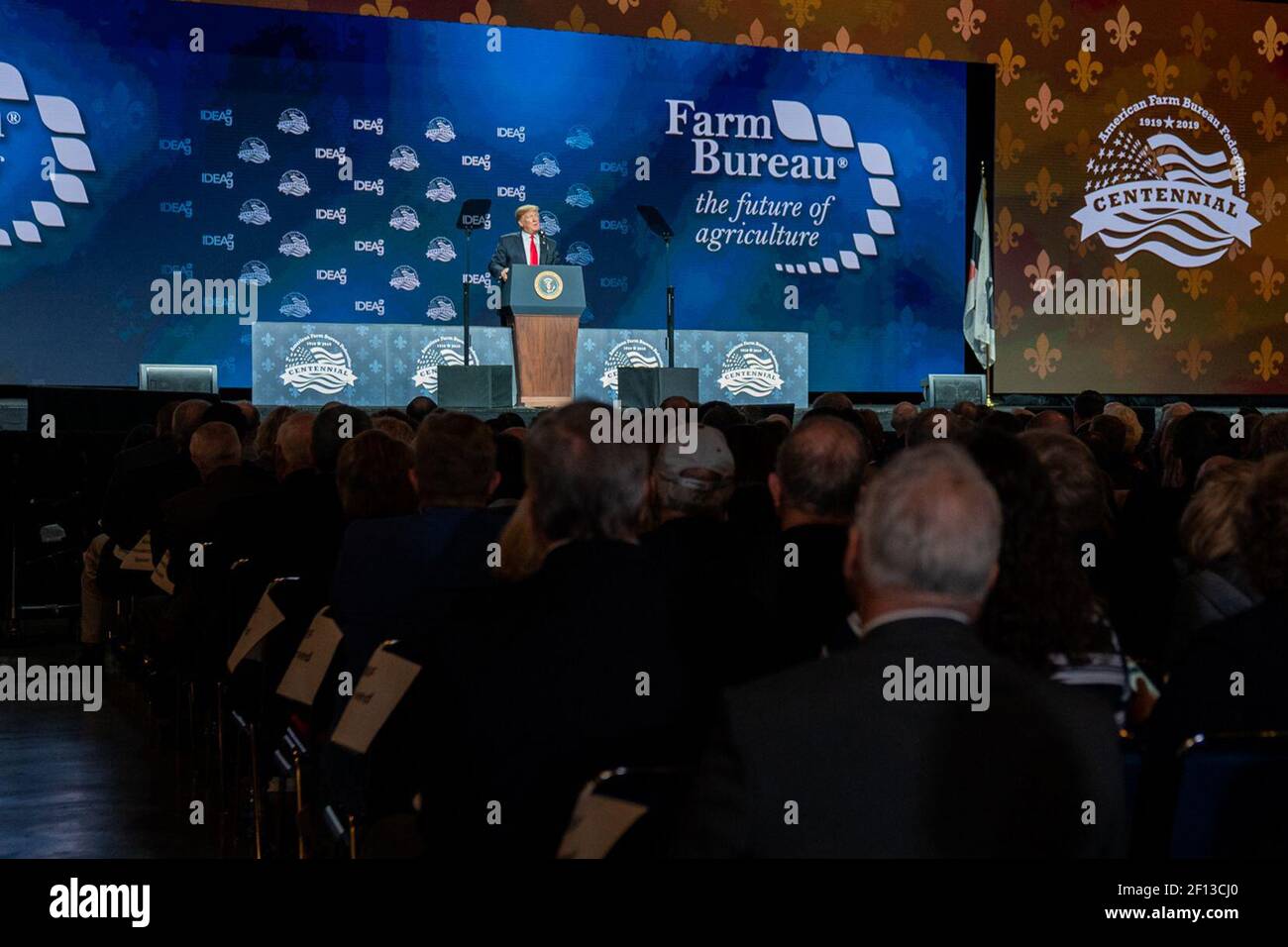 Präsident Donald Trump liefert Bemerkungen während der American Farm Bureau Federationâ €™s 100th Annual Convention Montag, den 14 2019. Januar im New Orleans Ernest N. Morial Convention Center in New Orleans Louisiana. Stockfoto