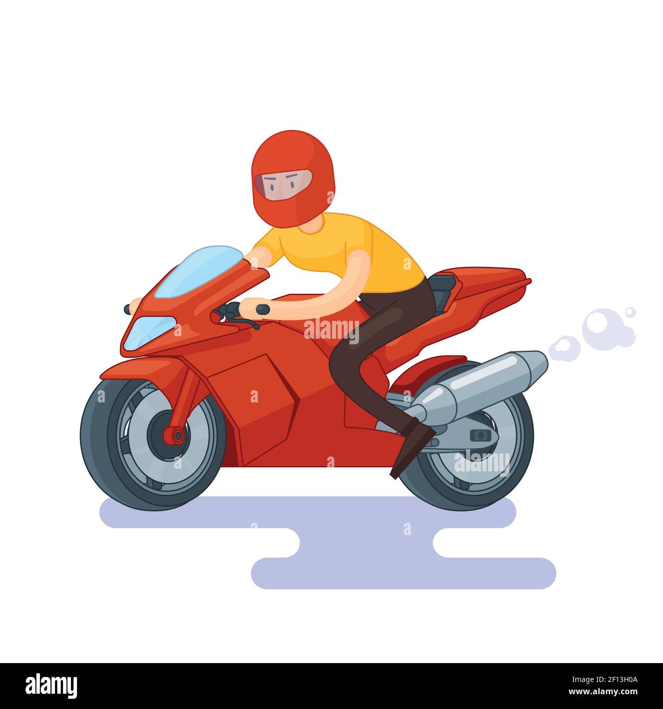 Flat Red Sport Bike Konzept mit Mann in Helm Reiten Motorrad auf weißem Hintergrund Vektor-Illustration Stock Vektor