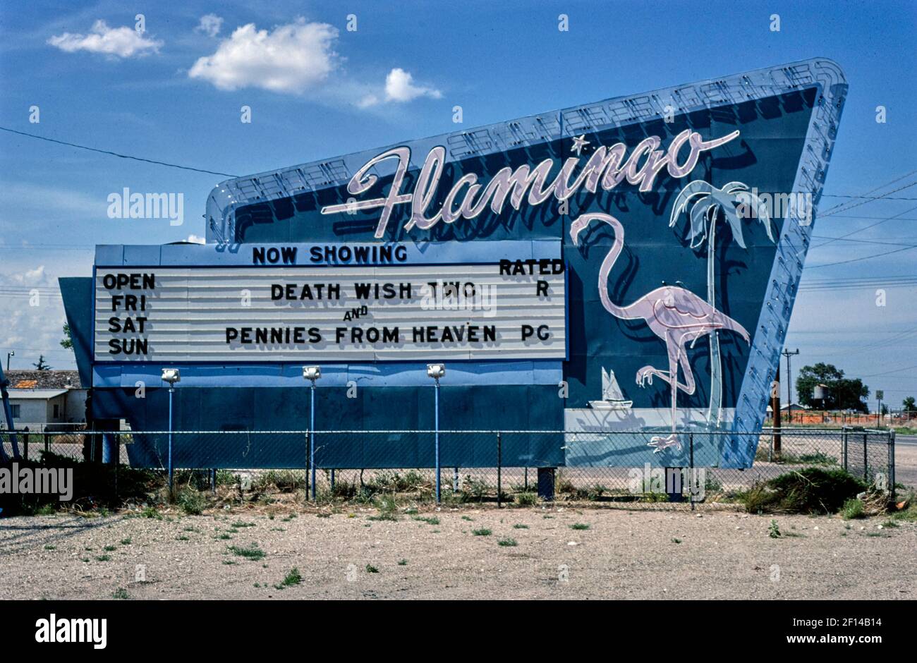 Flamingo Drive-in Theater Schild Dal Passo Road Hobbs New Mexico Ca. 1982 Stockfoto