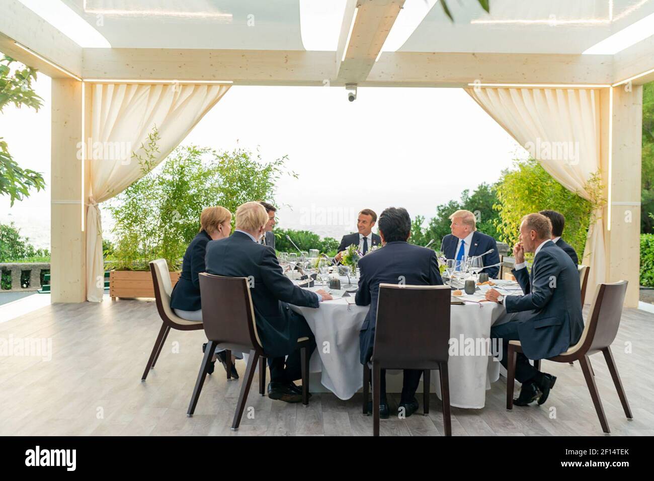 Präsident Donald Trump schließt sich G7 Führern zum Abendessen am Samstag Abend 24 2019. August im Biarritz Leuchtturm in Biarritz Frankreich. Stockfoto