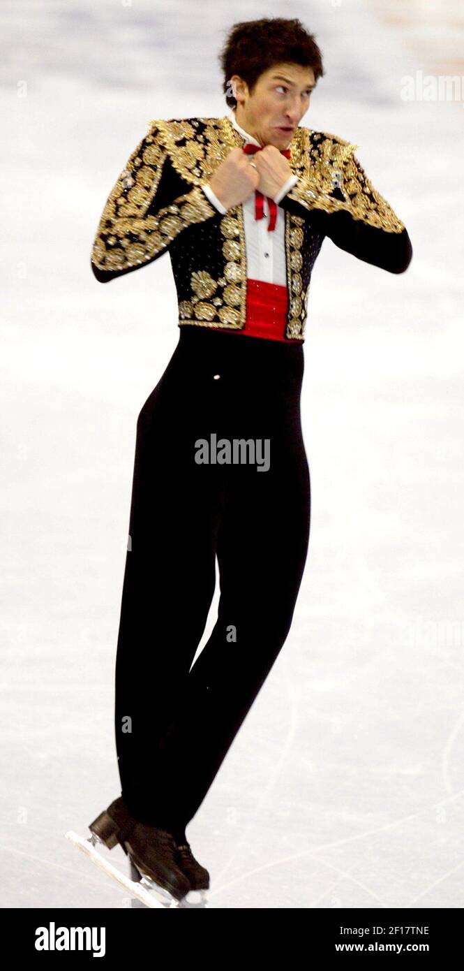 Evan Lysacek nimmt am 12. Januar 2006 im Rahmen der U.S. Figure Skating Championships im Savvis Center in St. Louis, Missouri, am Men's Short Program Teil. (Foto von Laurie Skrivan/St. Louis Post-Dispatch/KRT) Stockfoto