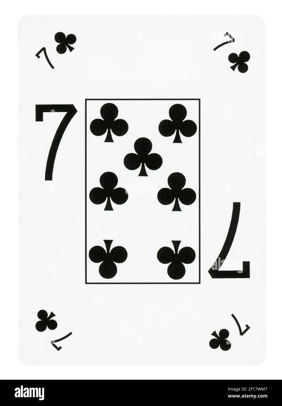 Sieben Vereine spielen Karte - isoliert auf weißem (clipping path enthalten) Stockfoto