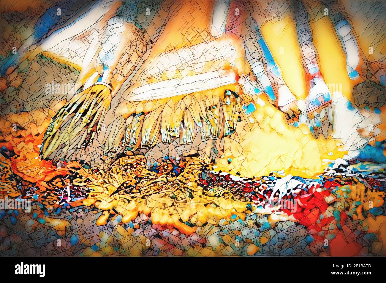 Pinsel für die Malerei-Palette mit Farben. Stockfoto