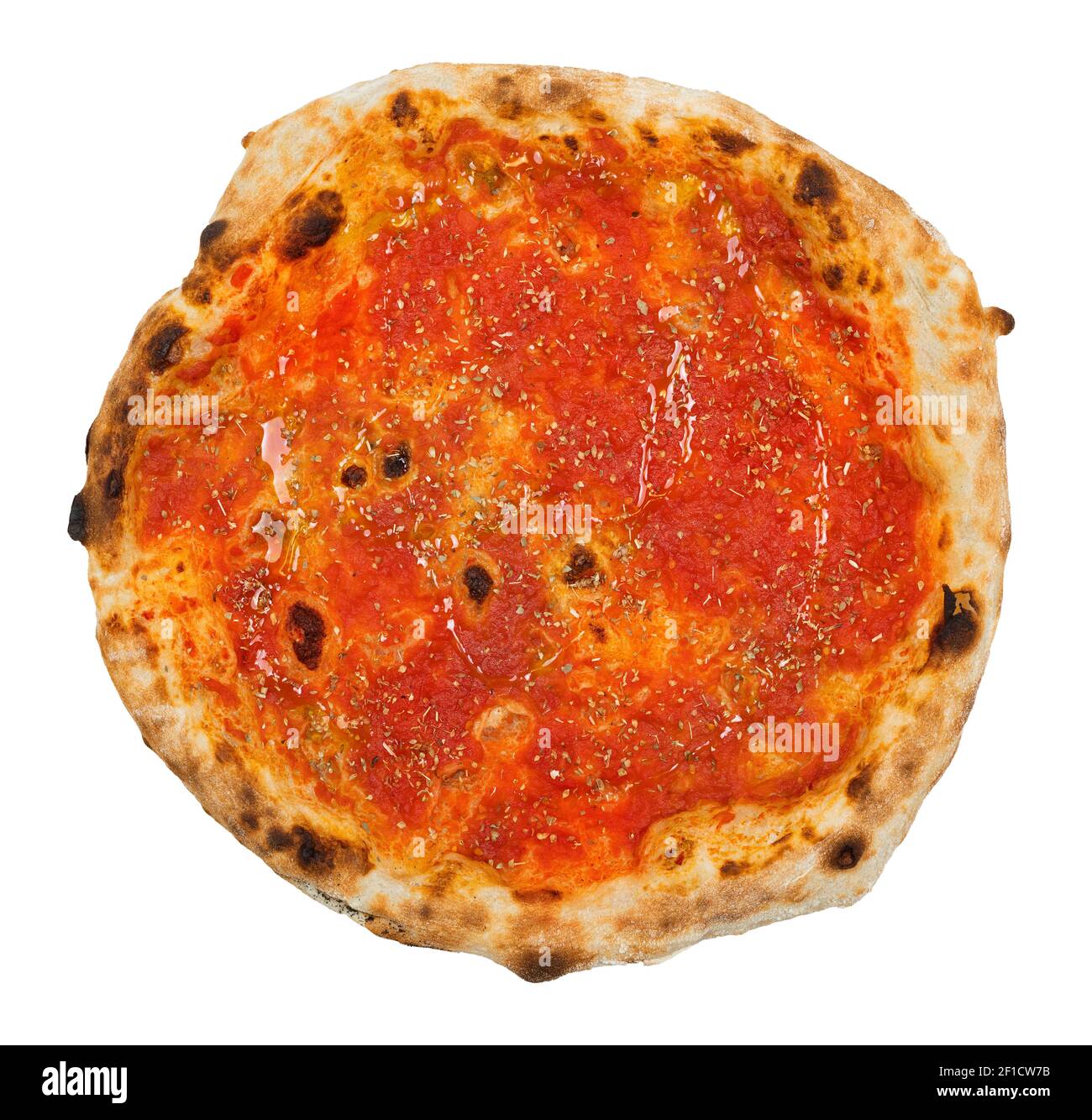 Italienische neapolitanische rote Pizza Tomate und Oregano isoliert auf weiß Hintergrund Stockfoto