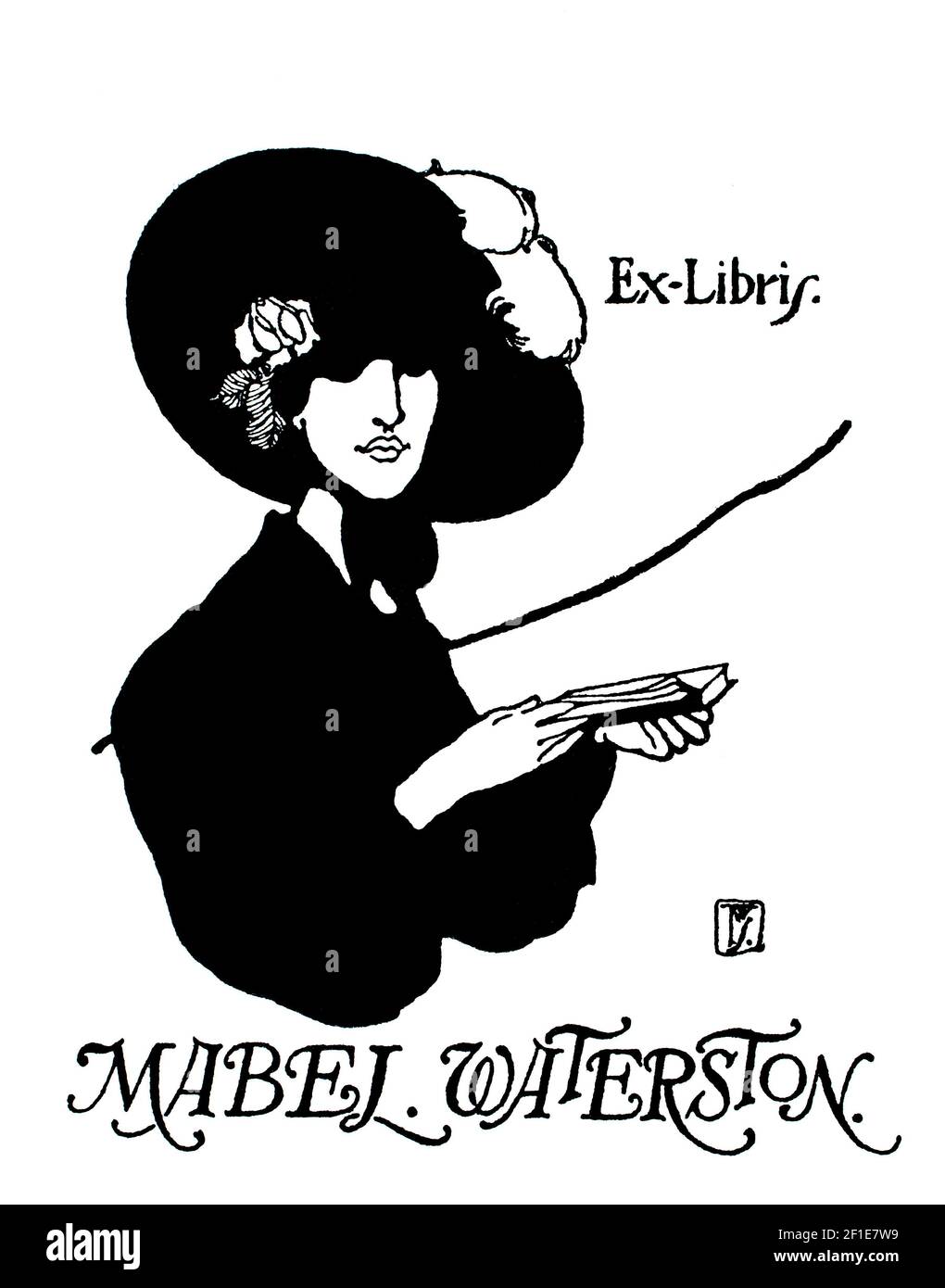 Exlibris für Mabel Waterson entworfen vom englischen Buchillustrator Joseph W Simpson Stockfoto