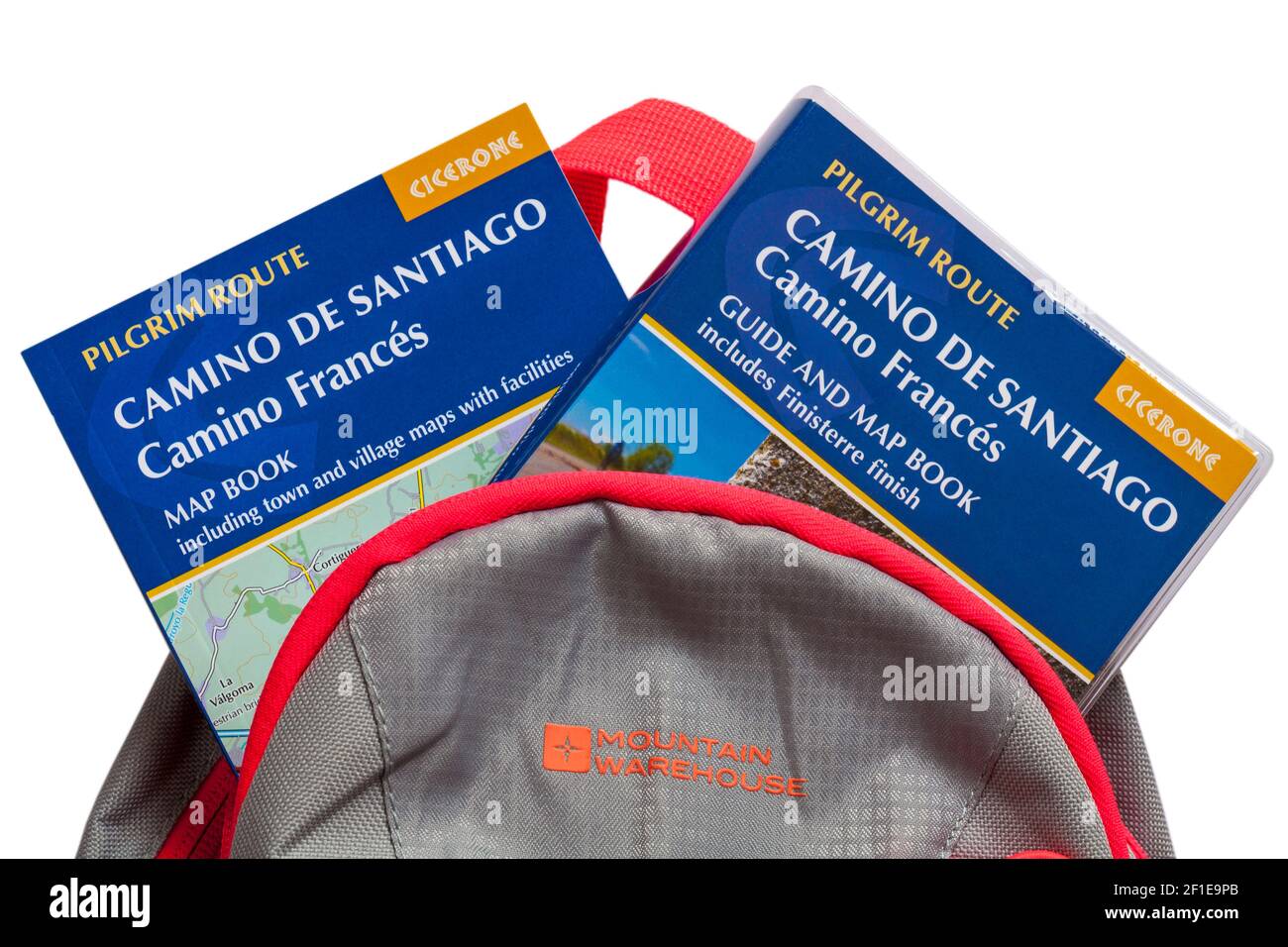 Camino de Santiago Pilgerroute Reiseführer und Karte Buch Camino Frances Pilgerroute - Bücher im Rucksack für Reisen Stockfoto