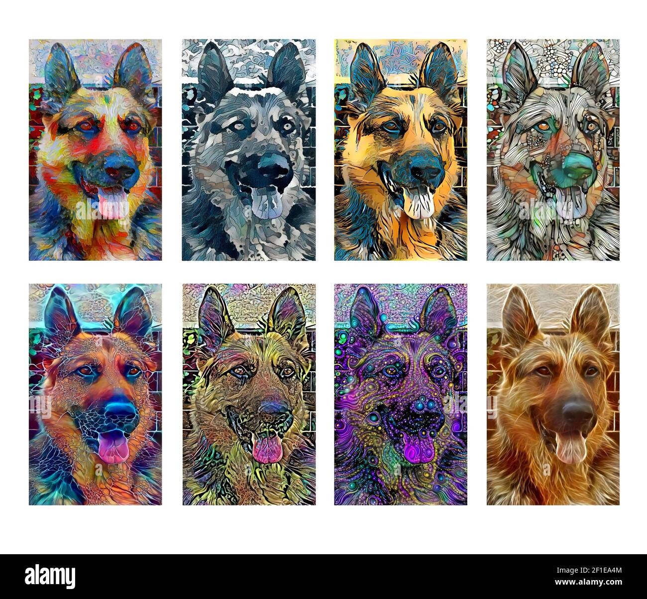 Bunte deutsche Schäfer Illustration erstellt mit verschiedenen künstlerischen Techniken Pinsel Und Medien Stockfoto