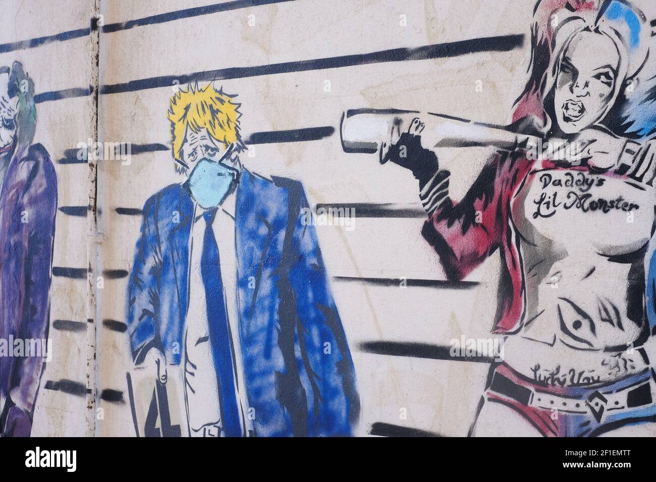 Eine allgemeine Ansicht von Boris Johnson in Street Art in Worthing, West Sussex. Bildnachweis sollte lauten: Katie Collins/EMPICS/Alamy Stockfoto