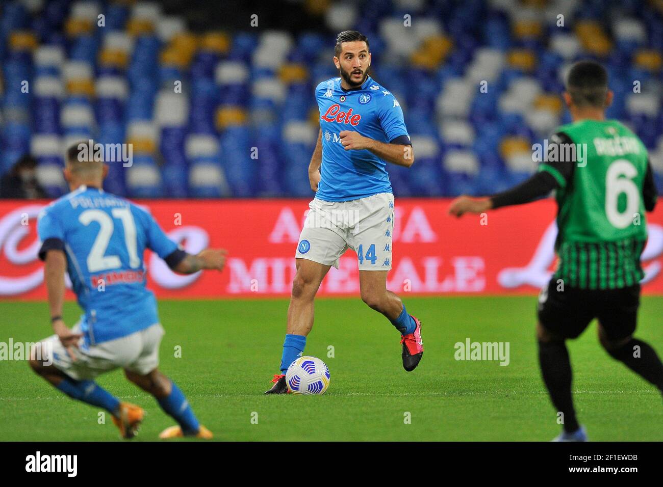 Konstantonis Manolas Spieler von Neapel, während der SerieA Fußballmeisterschaft Spiel zwischen Napoli gegen Sassuolo Endergebnis 0-2, Spiel gespielt am Stockfoto