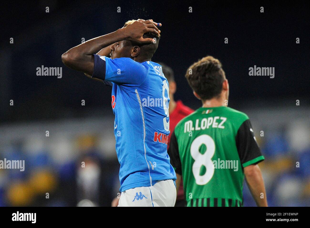 Victor Osimhen Spieler von Neapel, während der SerieA Fußballmeisterschaft Spiel zwischen Napoli gegen Sassuolo Endergebnis 0-2, Spiel in der San Pa gespielt Stockfoto