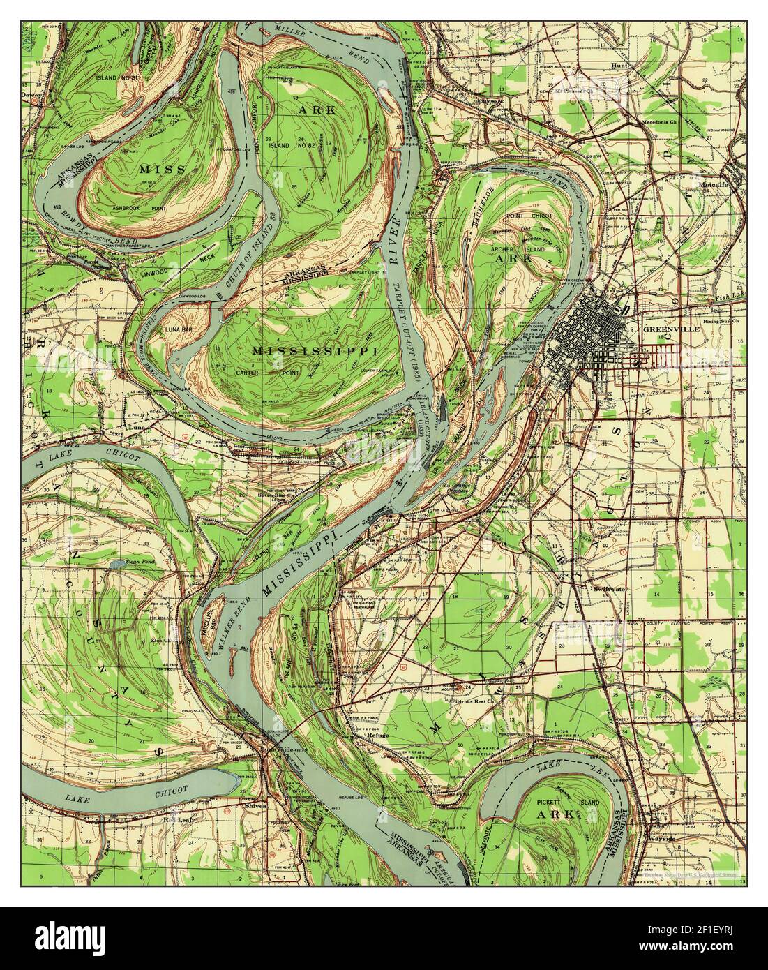 Refuge, Arkansas, Karte 1939, 1:62500, Vereinigte Staaten von Amerika von Timeless Maps, Daten U.S. Geological Survey Stockfoto