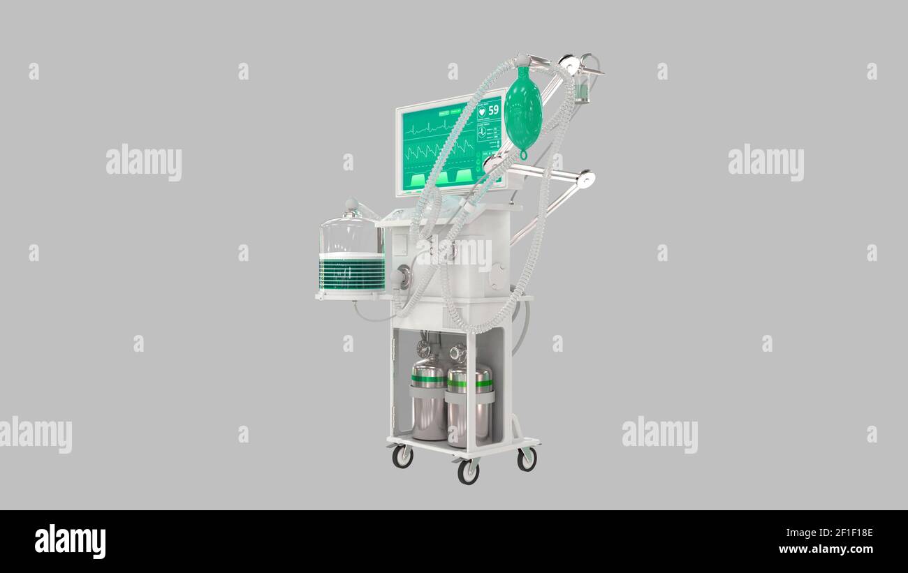 Medizinische 3D-Illustration, IS-Lungenventilator gerendert Stockfoto