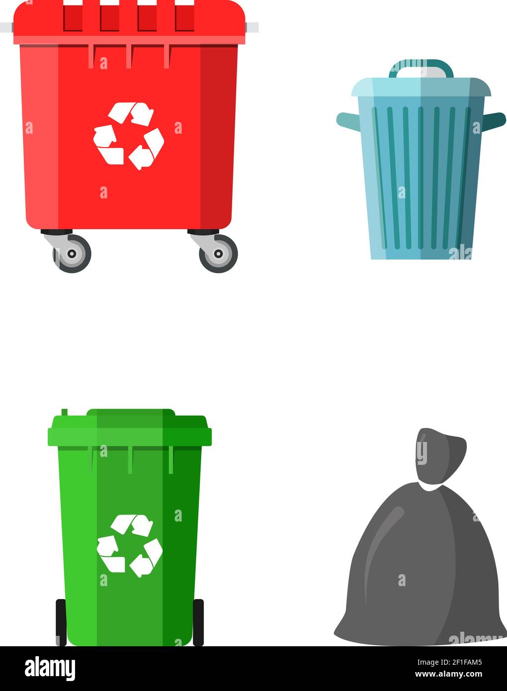 Dose Behälter, Beutel und Eimer für Müll. Stock Vektor