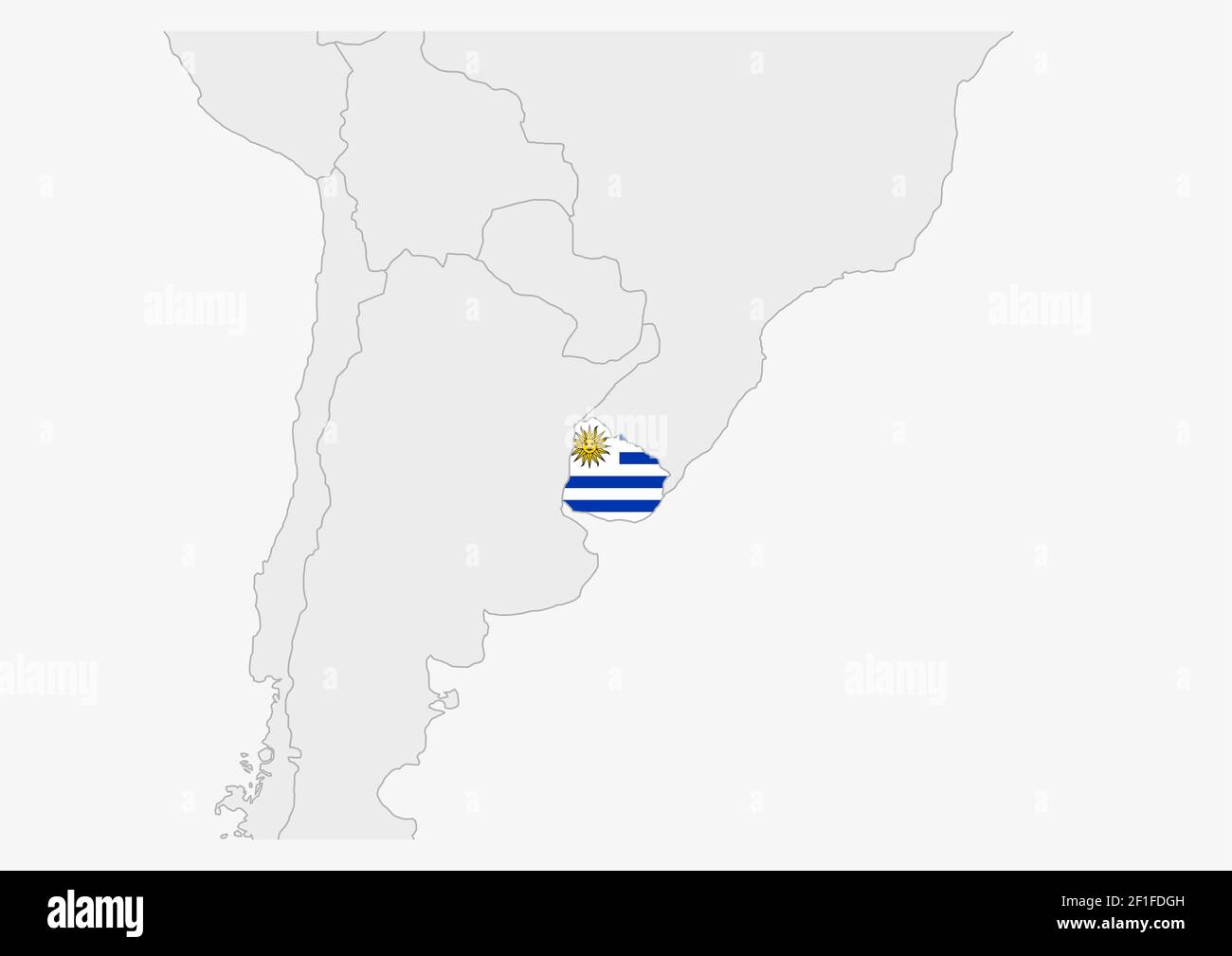 Uruguay Karte hervorgehoben in Uruguay Flaggen Farben, graue Karte mit Nachbarländern. Stock Vektor