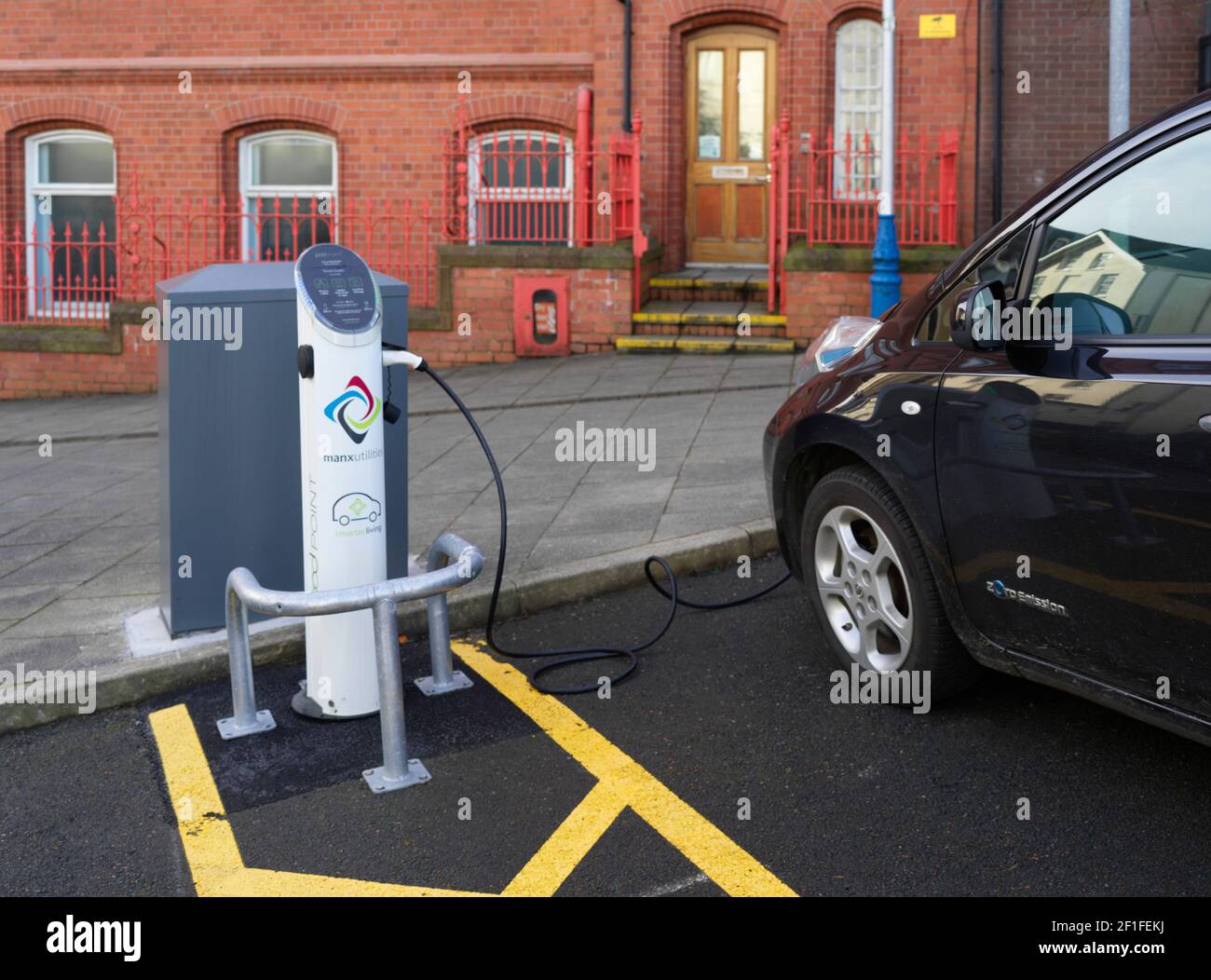 Manx Utilities Elektroauto-Ladestation im Zentrum von Douglas, Isle of man Stockfoto