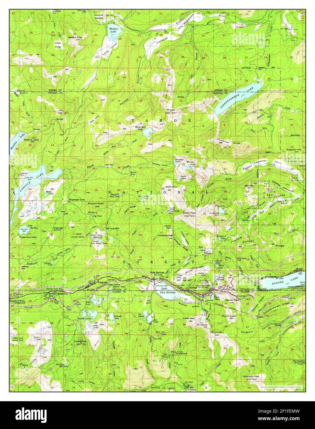 Donner Pass, California, Karte 1955, 1:62500, Vereinigte Staaten von Amerika von Timeless Maps, Daten U.S. Geological Survey Stockfoto