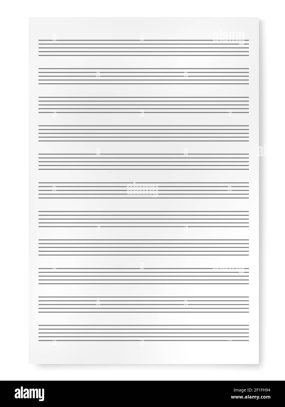 Musik Manuskript Papier isoliert auf weißem Hintergrund Stockfoto