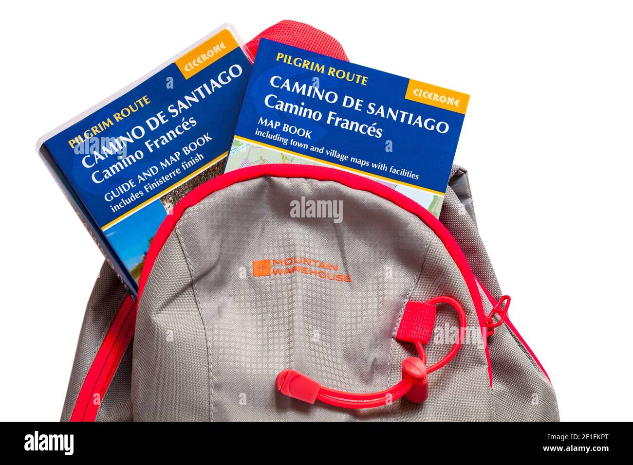 Camino de Santiago Pilgerroute Reiseführer und Karte Buch Camino Frances Pilgerroute - Bücher im Rucksack für Reisen Stockfoto