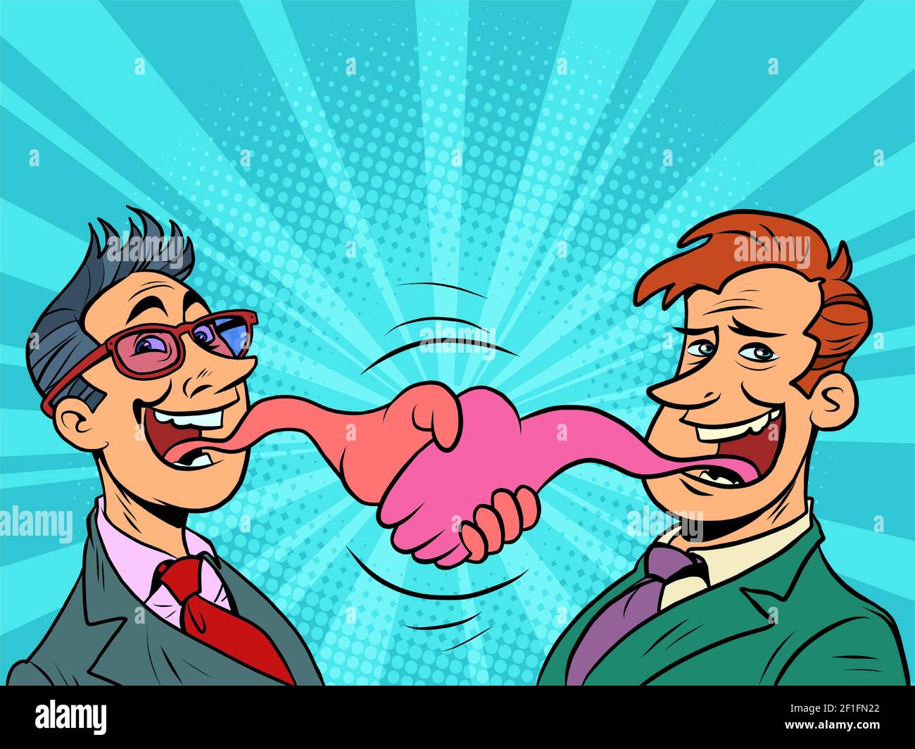 Geschäftsmann Zunge Mund Geste Treffen Handschlag Deal Stock Vektor