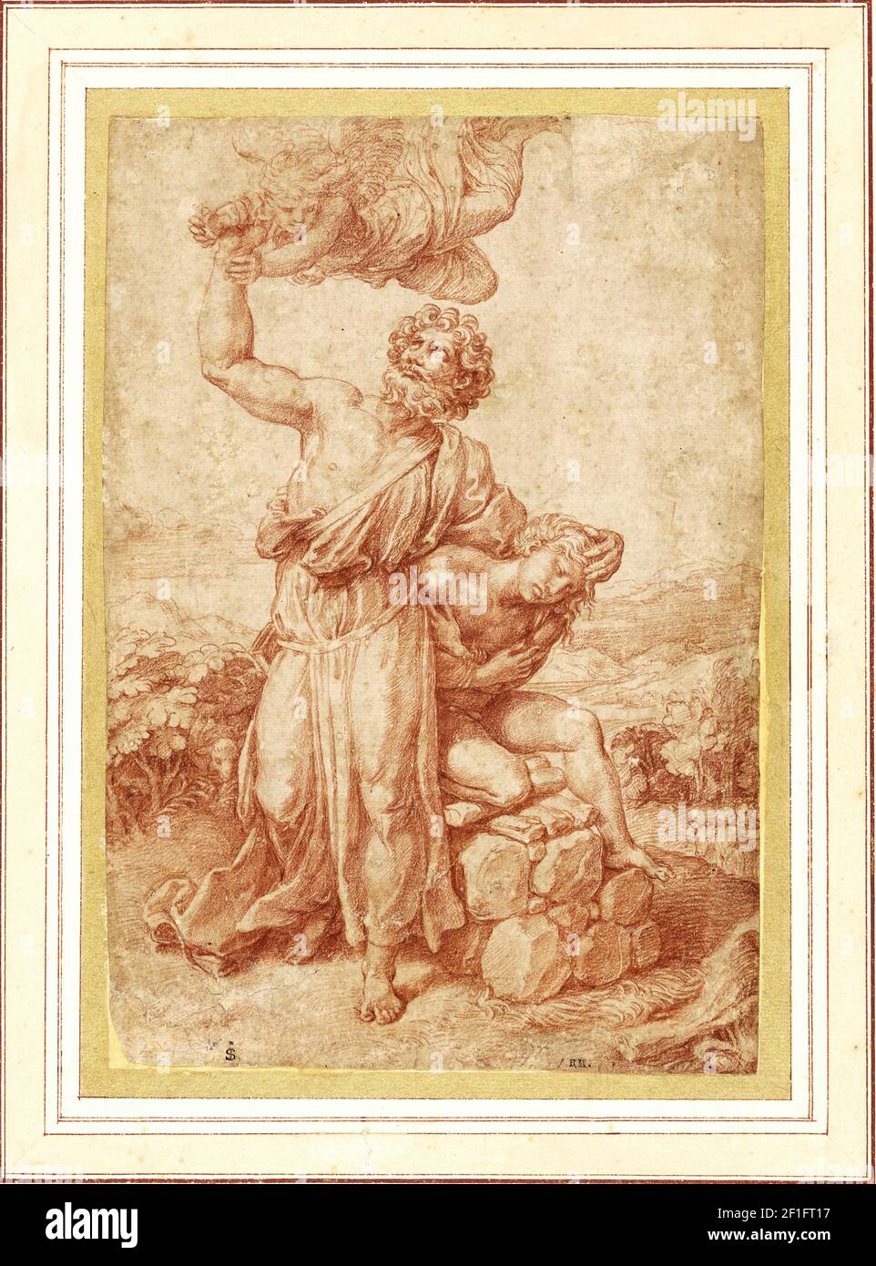 Giulio Romano. Zeichnung mit dem Titel "das Opfer Isaaks" des italienischen Malers und Architekten Giulio Romano (Giulio Pippi, c. 1499-1546), rote Kreide, 1516/18 Stockfoto