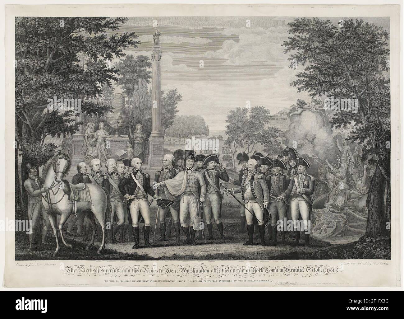 Tanner, Vallance, Kearny & Co. - die Briten geben ihre Waffen Gen- Washington nach ihrer Niederlage in York Town in Virginia O... Stockfoto