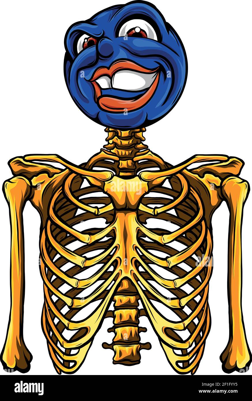 Cartoon gelbes Skelett mit Gesicht Kopf Vektor Stock Vektor