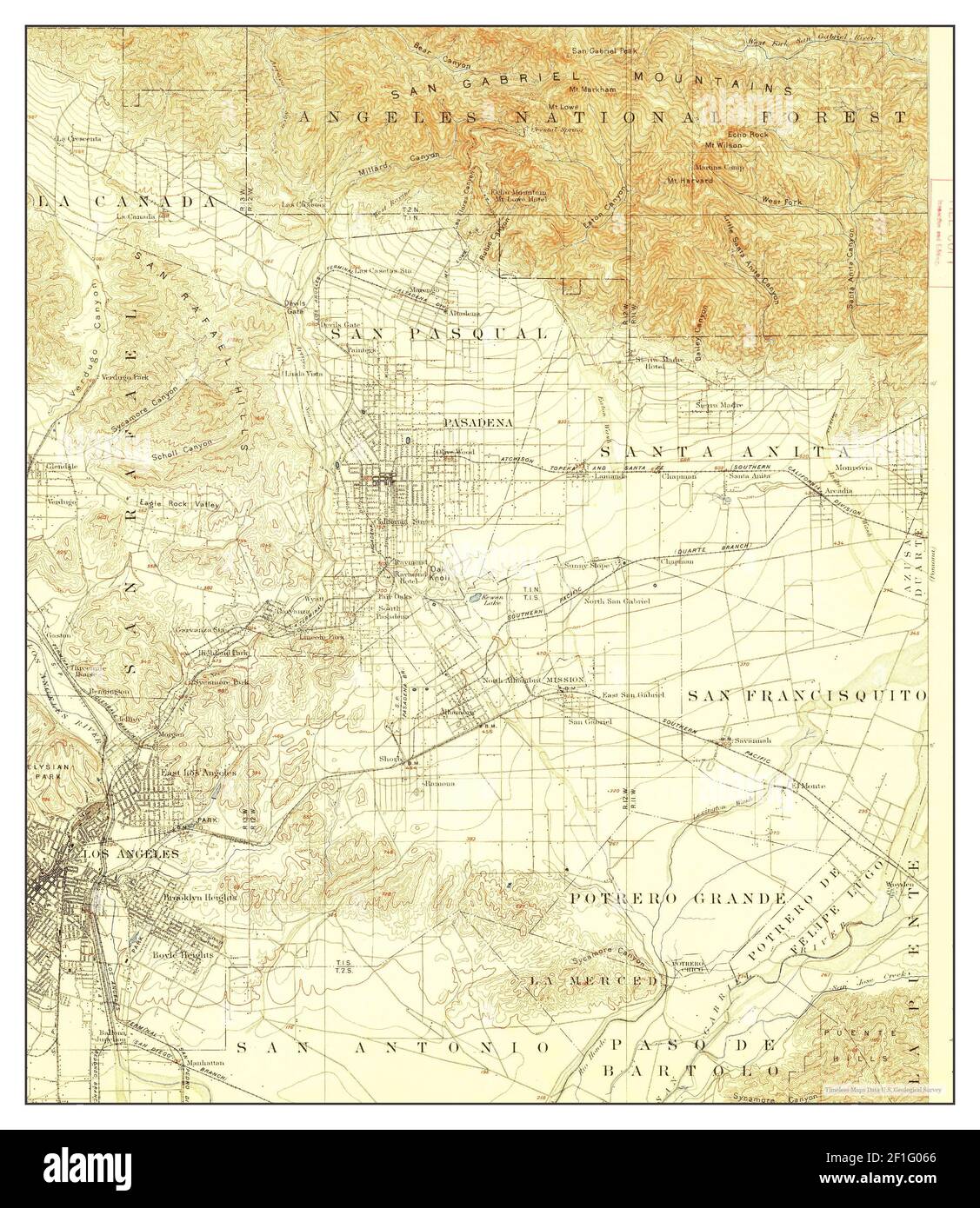 Pasadena, California, Karte 1900, 1:62500, Vereinigte Staaten von Amerika von Timeless Maps, Daten U.S. Geological Survey Stockfoto