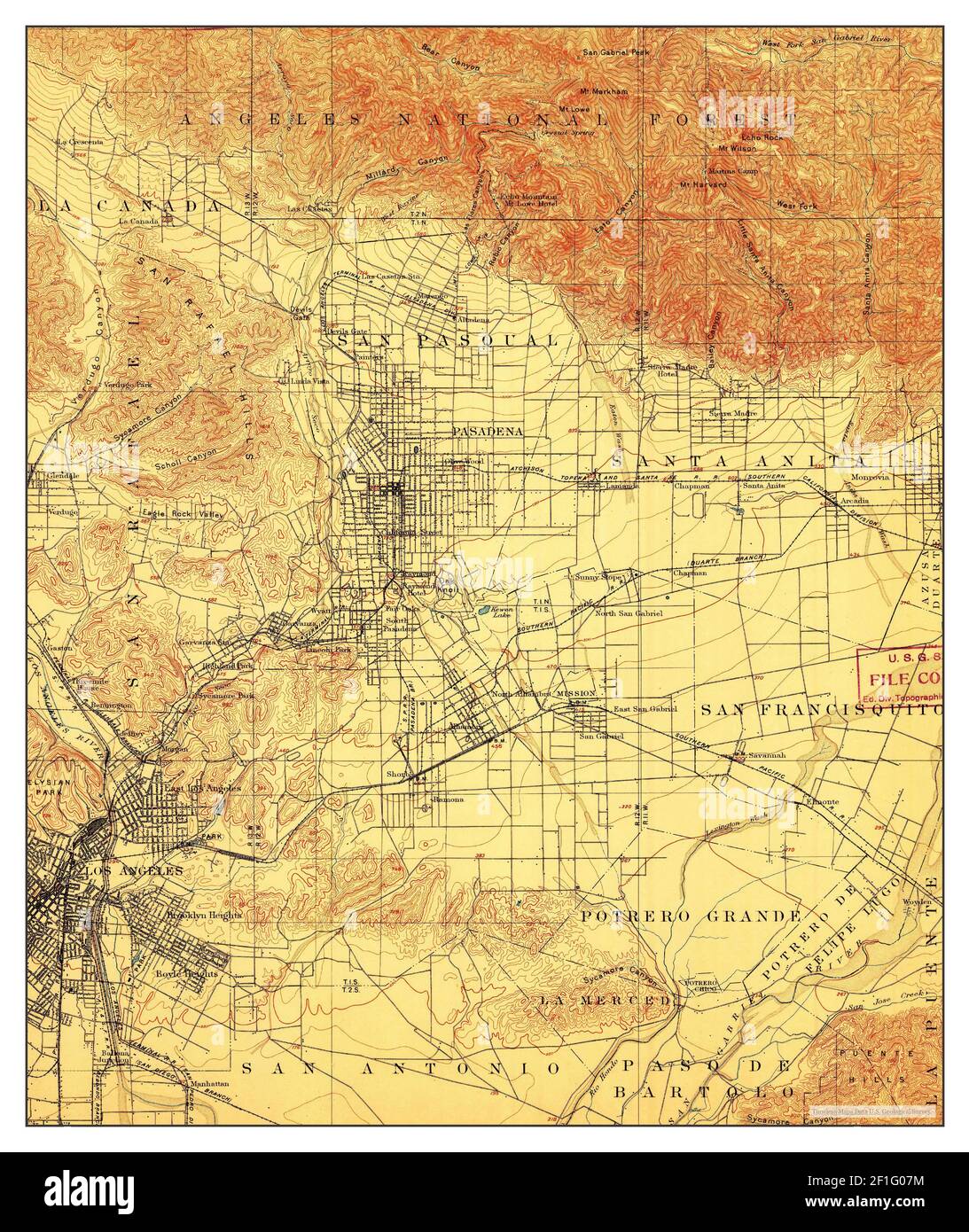 Pasadena, California, Karte 1900, 1:62500, Vereinigte Staaten von Amerika von Timeless Maps, Daten U.S. Geological Survey Stockfoto