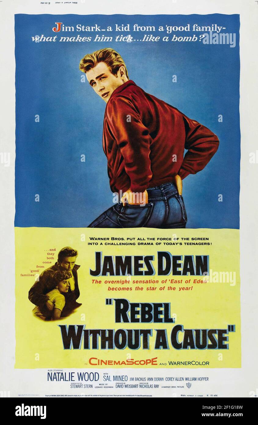 James Dean, 'EIN Rebell ohne Ursache'. Klassisches Filmplakat, alt und vintage. 1955. Stockfoto