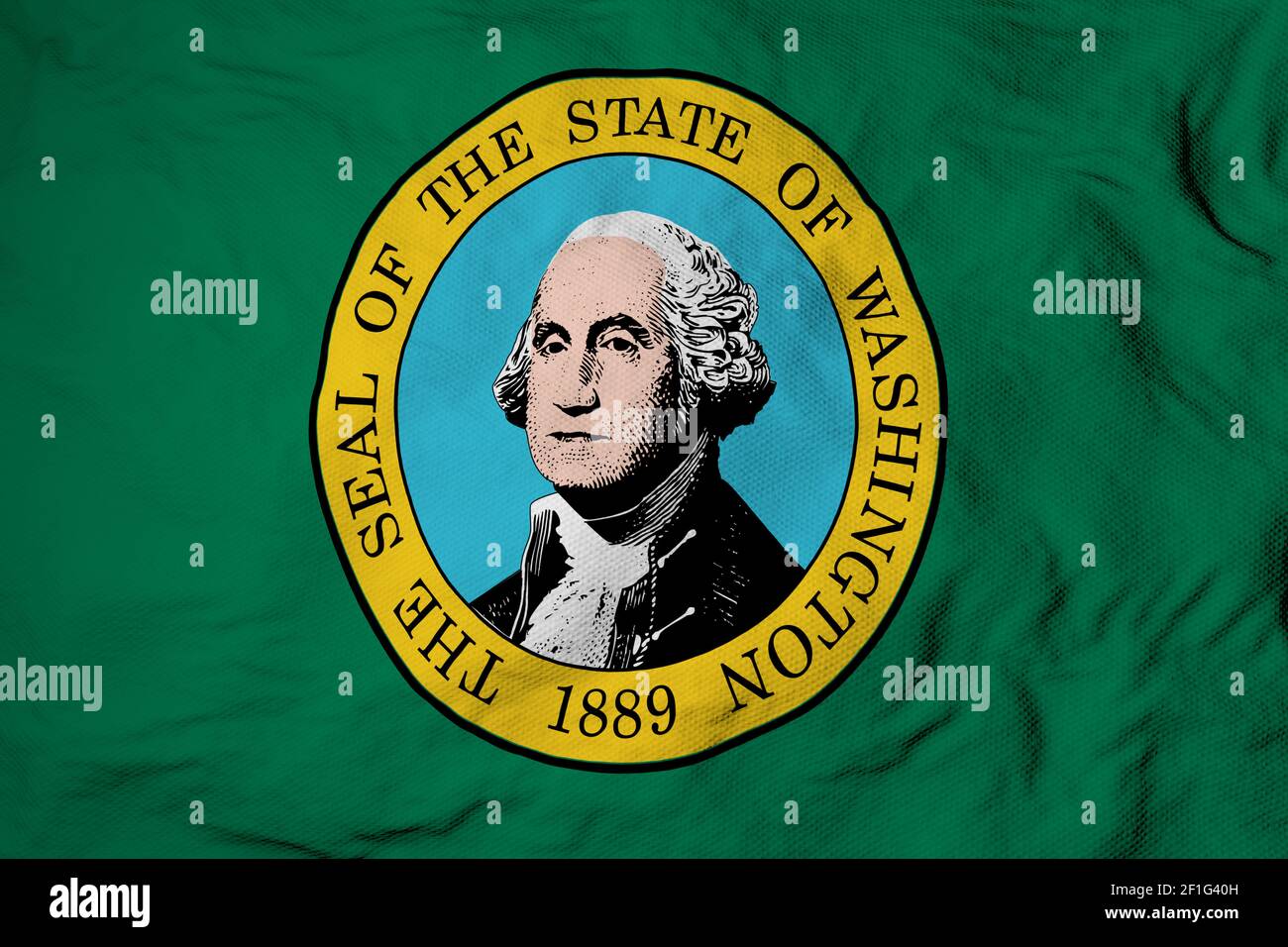 Vollbildaufnahme einer winkenden Flagge von Washington (USA) im 3D Rendering. Stockfoto