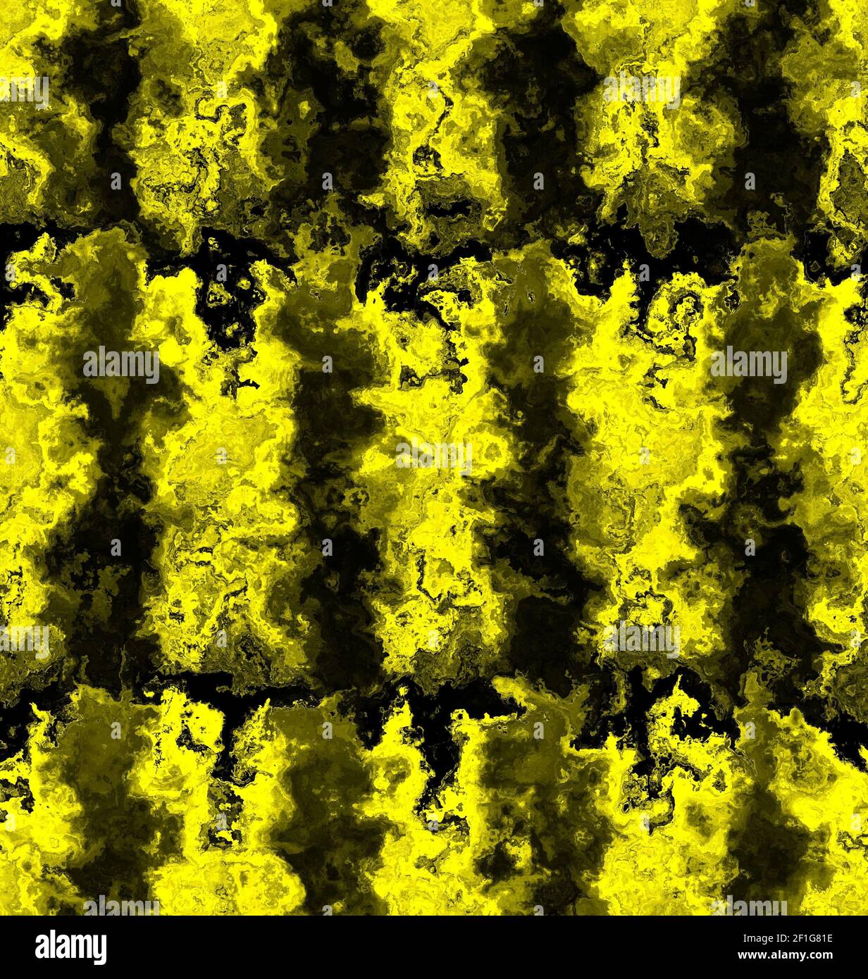Ein abstraktes Muster in verschwommenem öligen Gelb und dunklen Farben Stockfoto