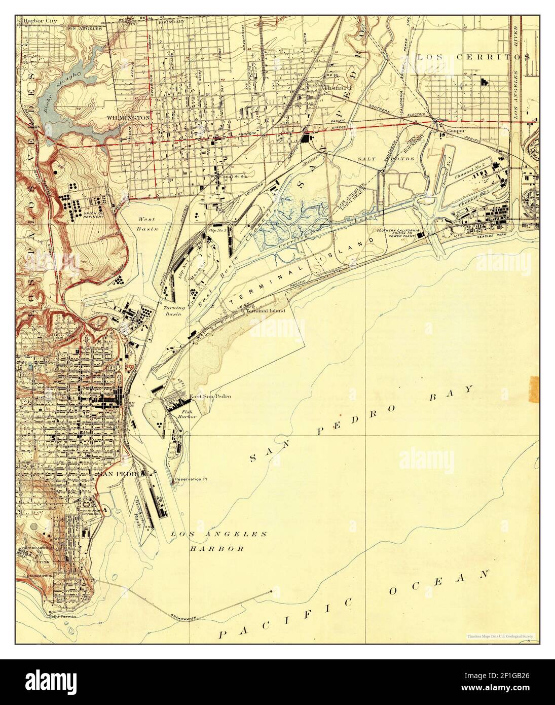 Wilmington, California, Karte 1925, 1:24000, Vereinigte Staaten von Amerika von Timeless Maps, Daten U.S. Geological Survey Stockfoto