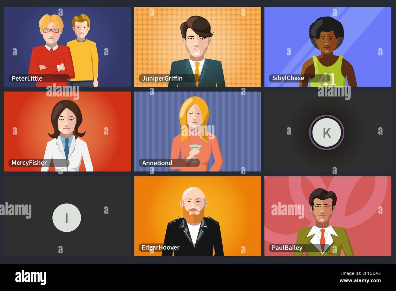 Videokonferenz, moderne Software für virtuelle Meetings, Arbeit oder Lektionen Stock Vektor