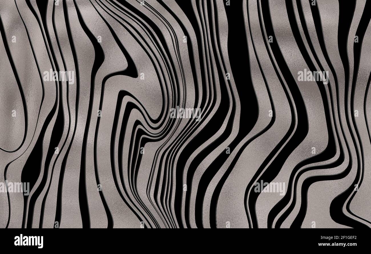 Abstrakte Zebra-Streifen, gewellt mit buntem schwarz-goldenem Muster. Safari, Tierzoo natürlichen Hintergrund. Afrikanisches Tierdesign. Horizontaler Hintergrund. Abbildung Stockfoto