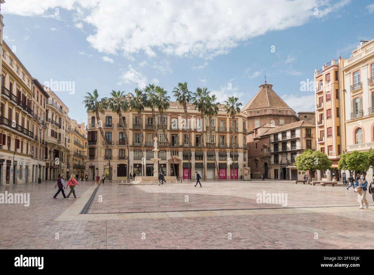 Plaza de la Constitución, öffentlicher Platz am Ende der Calle Larios, Malaga, Andalusien, Spanien. Stockfoto