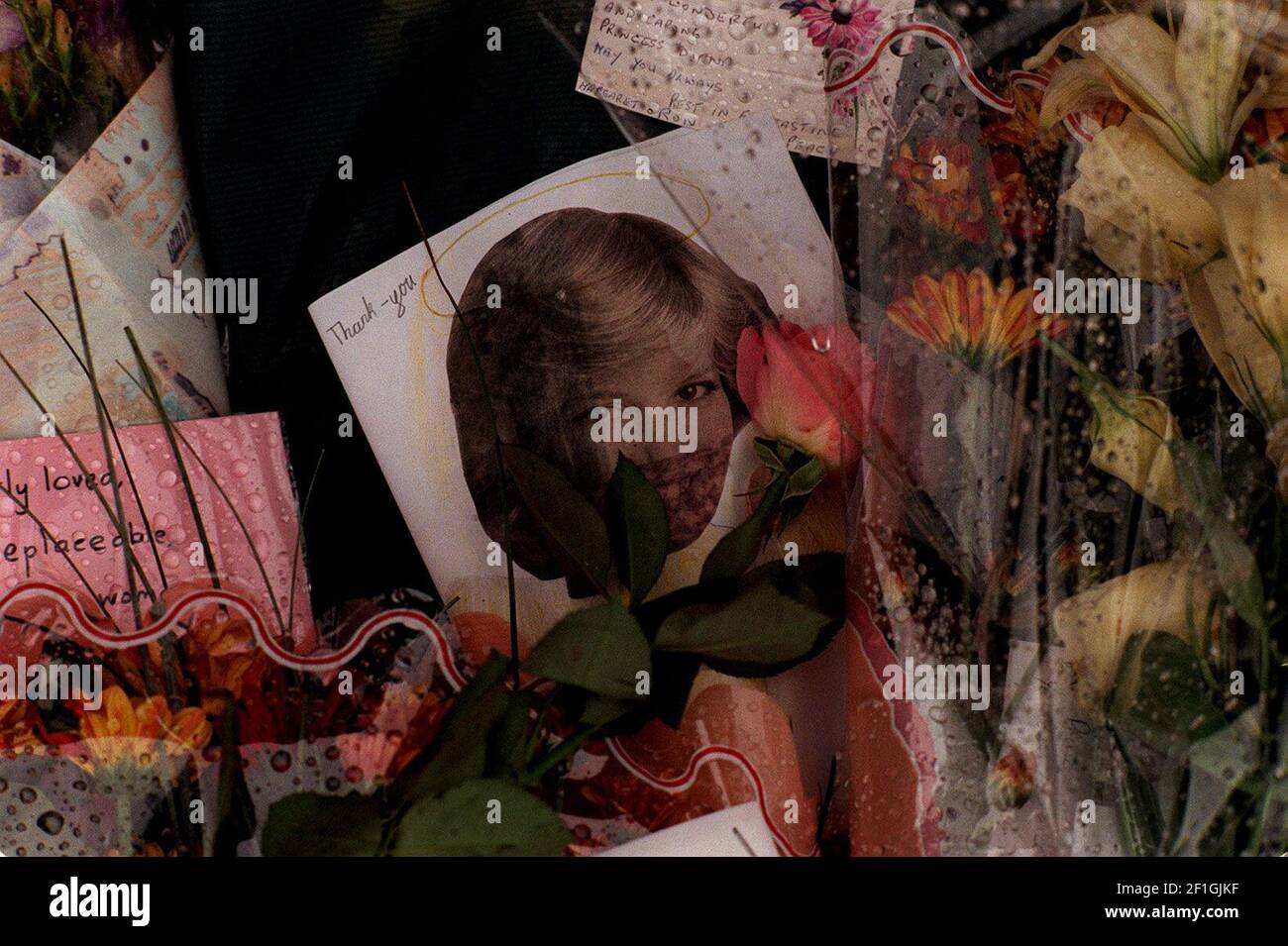 Prinzessin Diana Tod 31 August 1997Message im Kensington Palace in Erinnerung an Prinzessin Diana Stockfoto