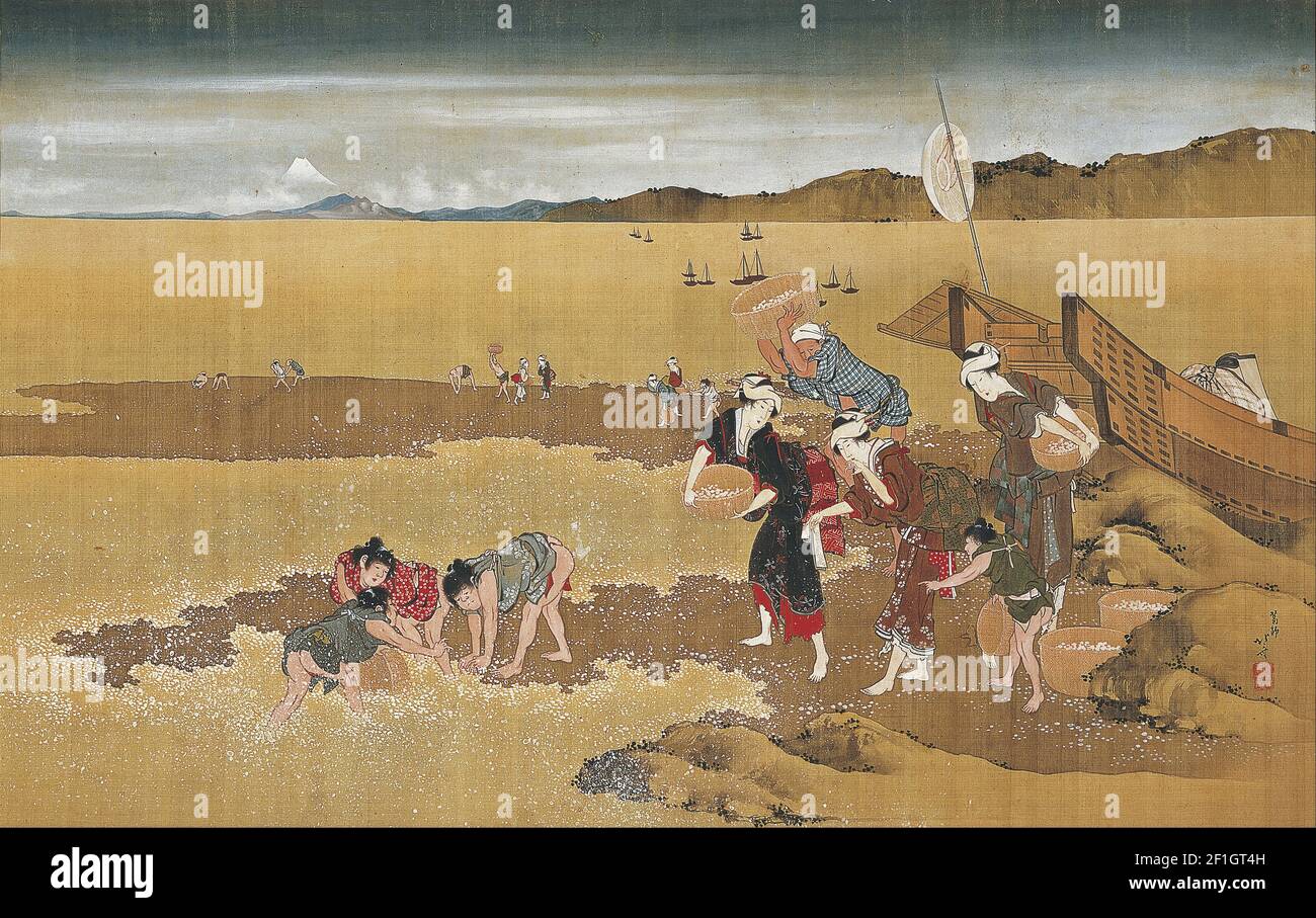 Katsushika Hokusai - Muschelsammeln Stockfoto