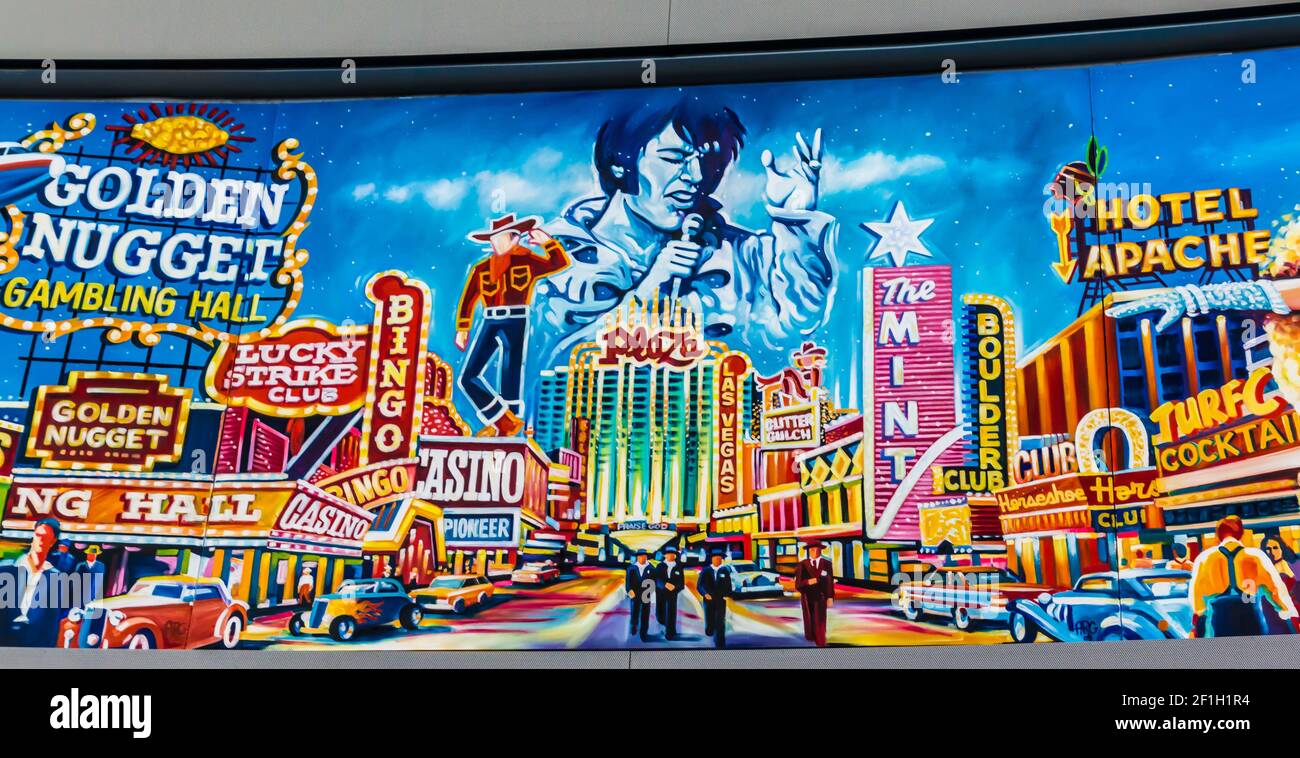 The Mural 'Echoes of Las Vegas' von Adolfo R. Gonzalez im McCarran International Airport, Las Vegas, Nevada, USA Stockfoto