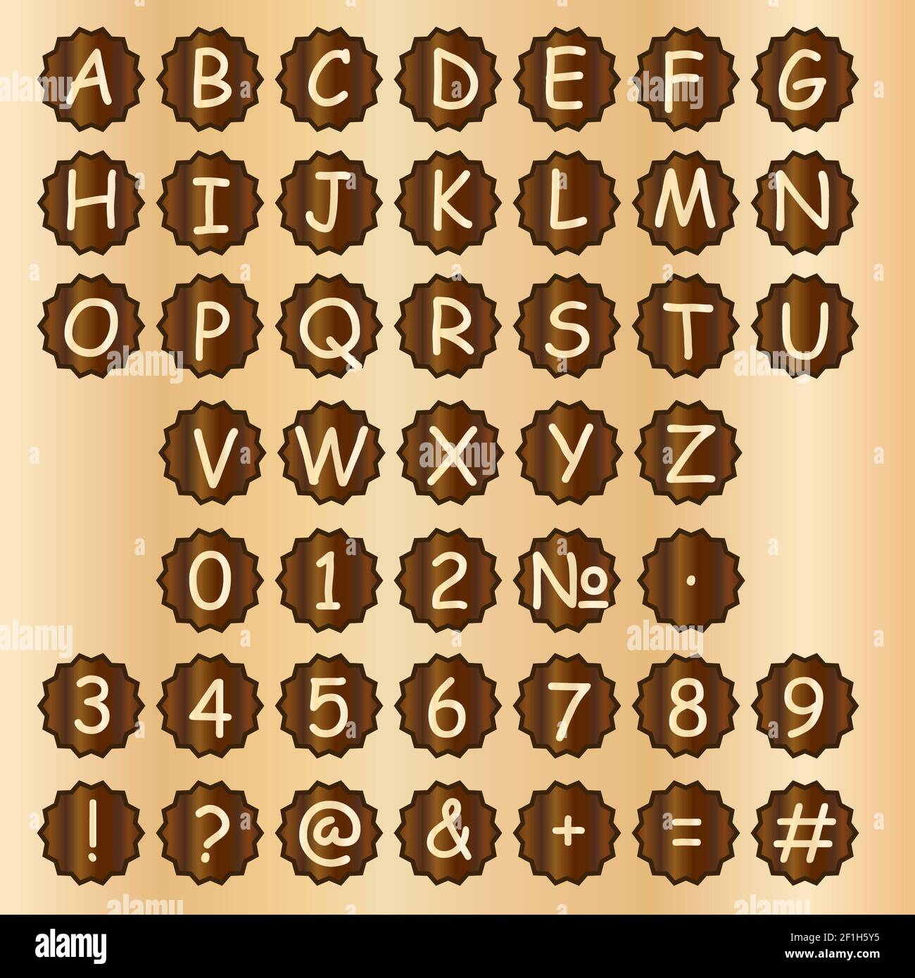 Hölzerne Alphabetische Blöcke mit Buchstaben und Zahlen. Stockfoto