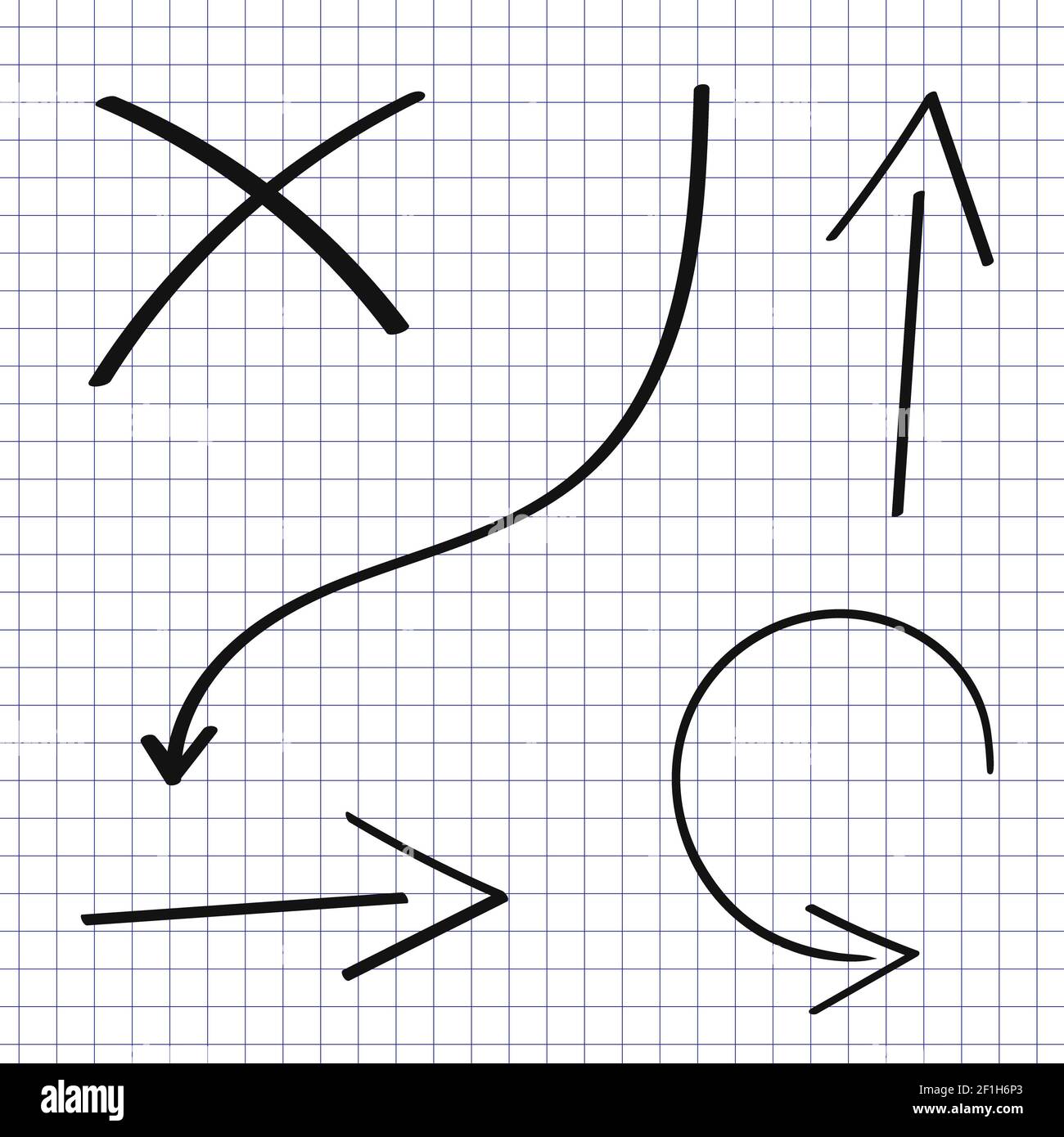 Satz von Grunge-Vektor von Hand gezeichnete Pfeile und Symbole Stockfoto