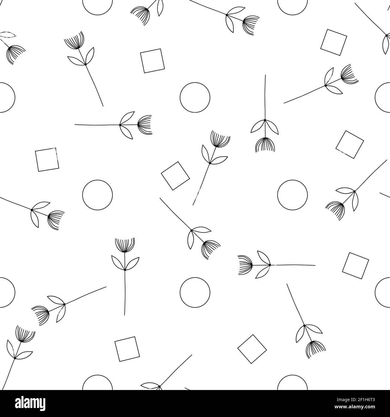 Vektor-Illustration von nahtlosen Schwarz-Weiß-Muster mit kreativen Blumen. Stockfoto