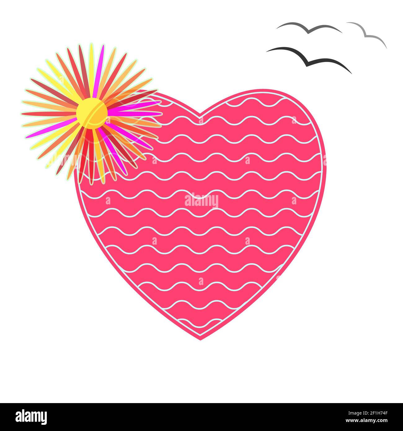 Das Herz der Meereswellen und tropischen Blumen Stockfoto