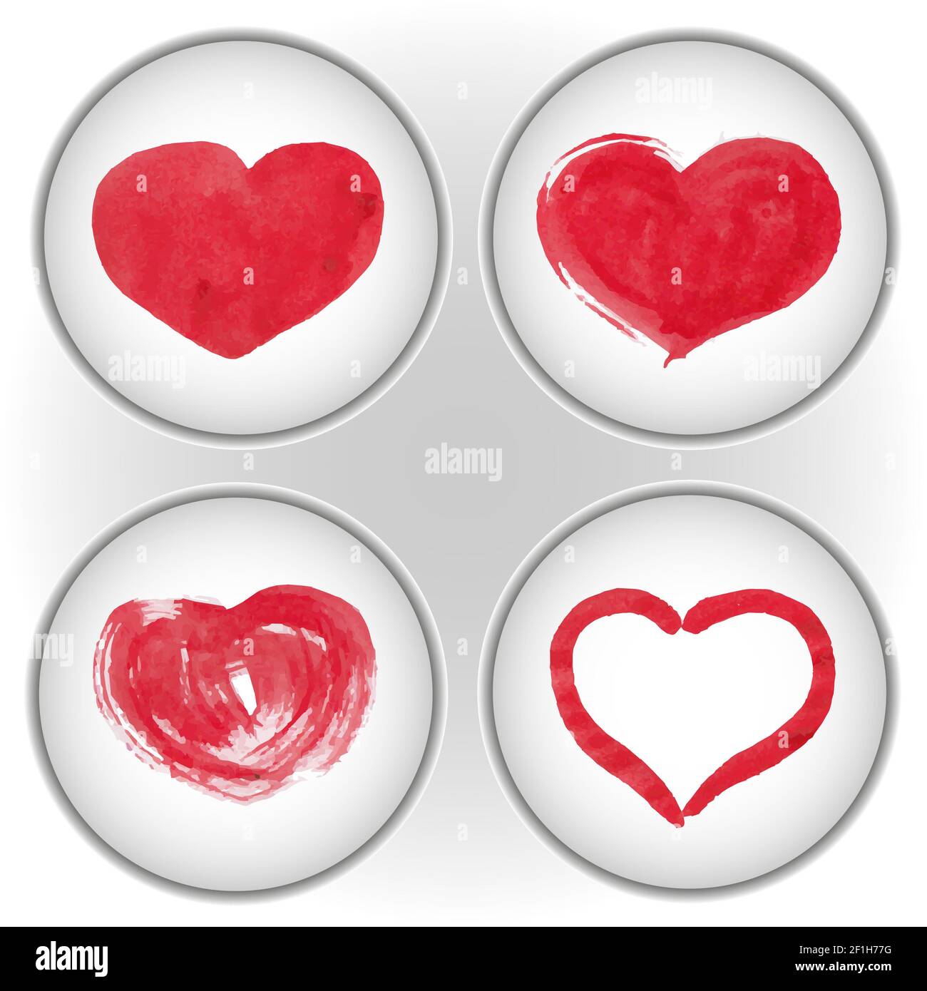 Set von bunten roten Aquarell Herzen Stockfoto