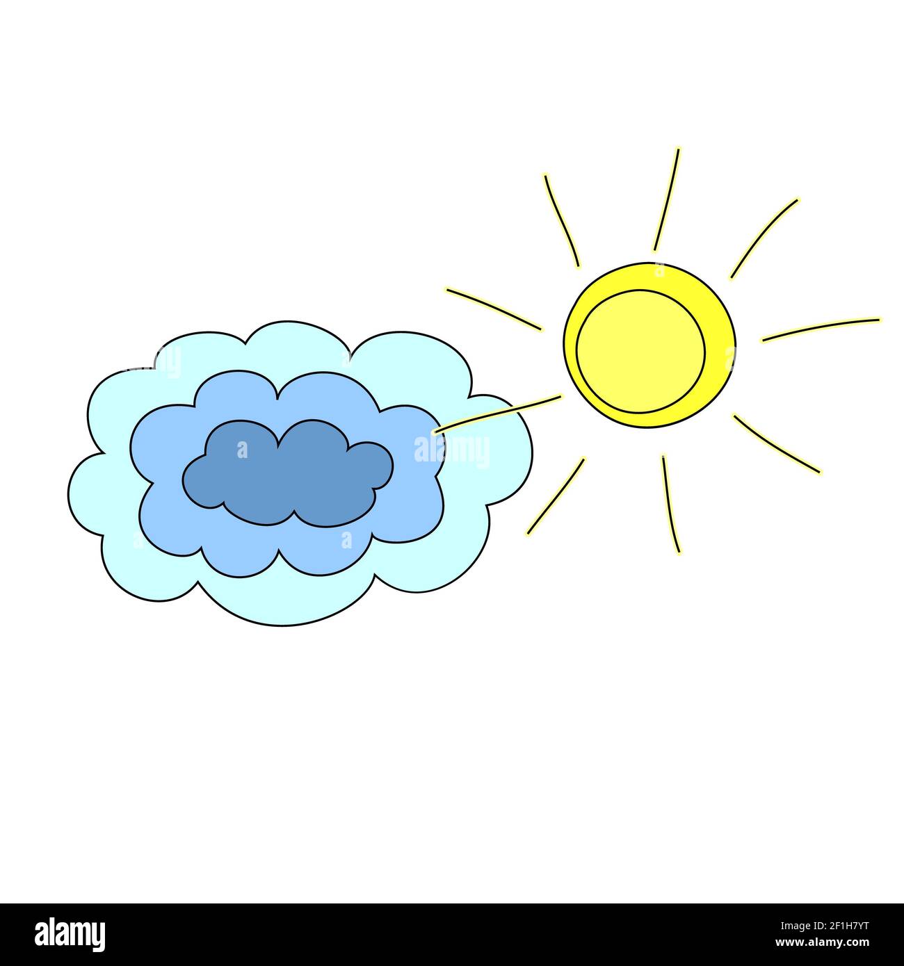 Cartoon Skizze Sonne und Wolken Stockfoto