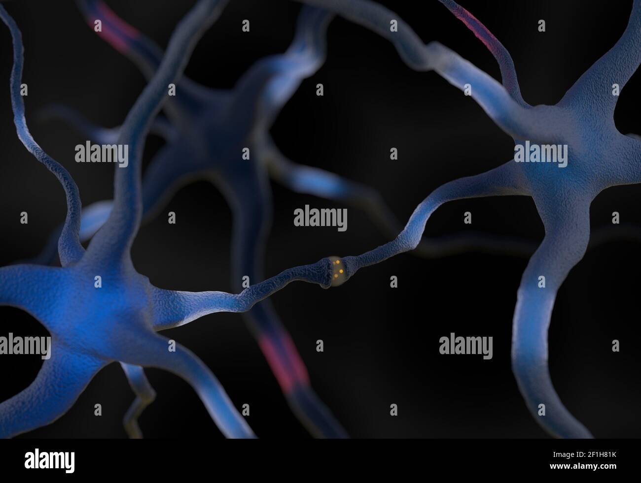 Neuronen im Gehirn 3D-Illustration verbunden Stockfoto