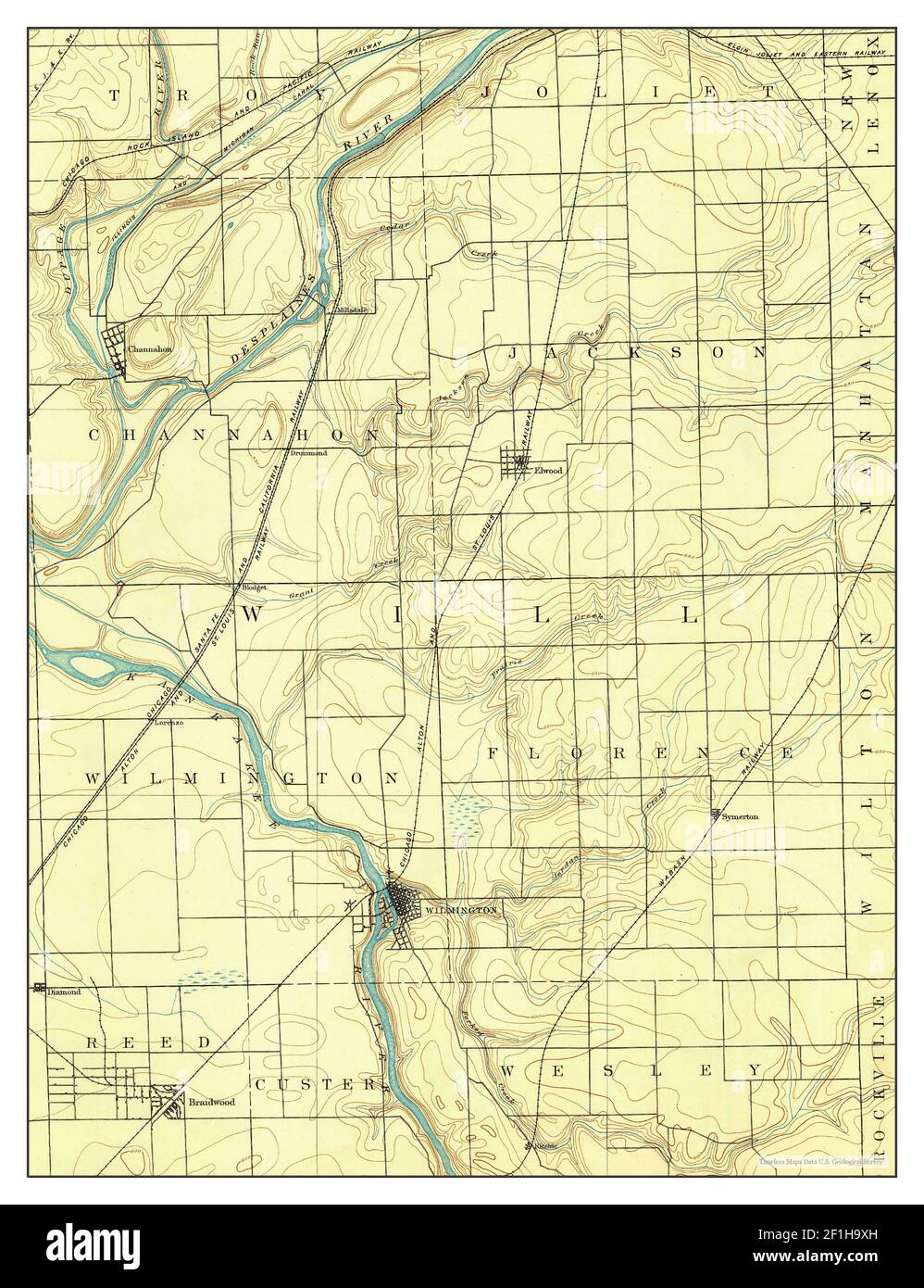 Wilmington, Illinois, Karte 1892, 1:62500, Vereinigte Staaten von Amerika von Timeless Maps, Daten U.S. Geological Survey Stockfoto